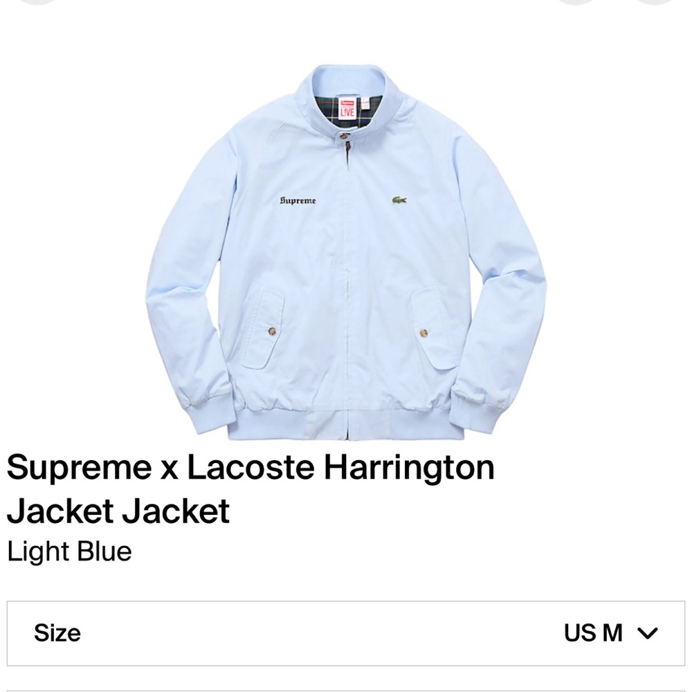 Supreme x Lacoste Harrington Jacket SS17 - Light Blue Size Medium Men’s